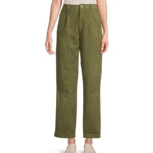 Sandro Sahara Khaki Cropped Wide Leg Pleated Cotton Pants Green
